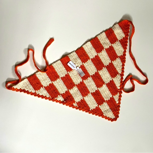 Urban Outfitters Accessories - Urban Outfitters Checkered Crochet Hair Scarf Orange and Cream